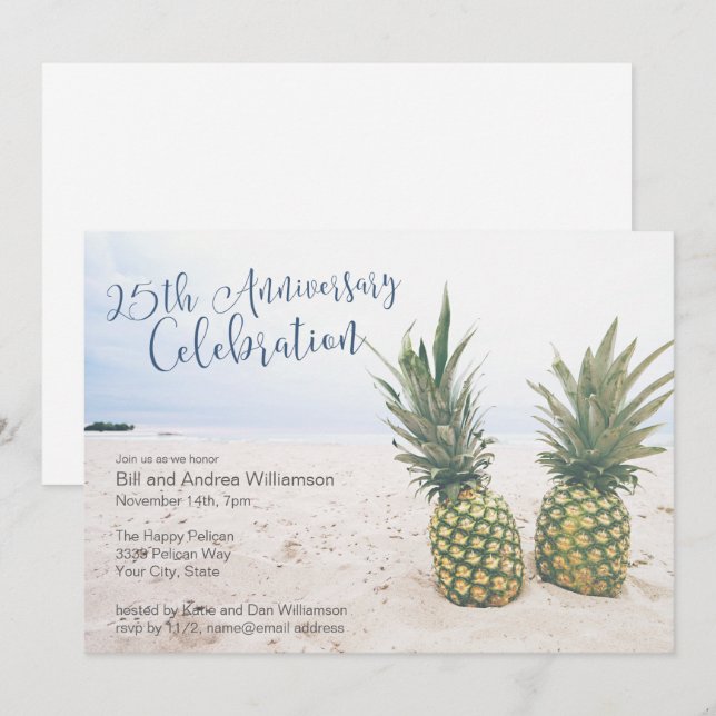 Tropical Beach 25th Anniversary Party Invitation (Front/Back)