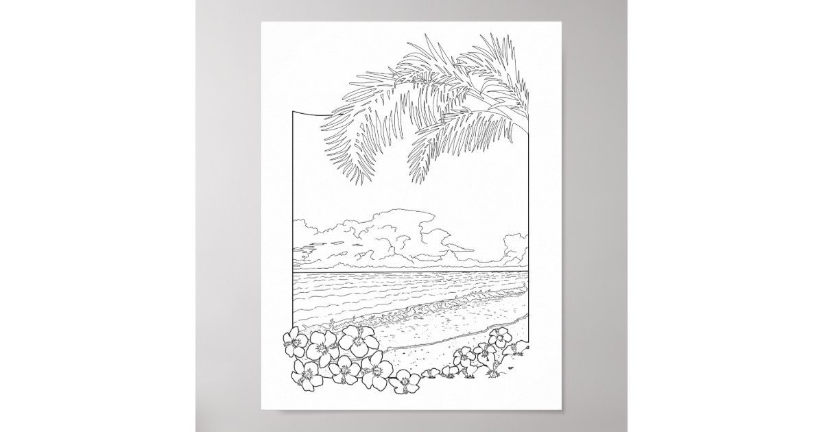Tropical Beach Adult Colouring Poster Zazzle