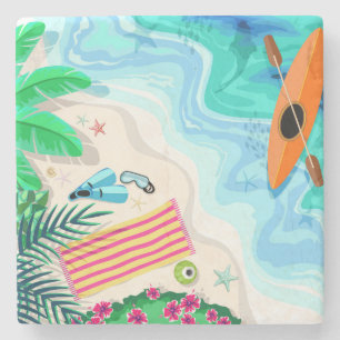 Tropical Beach Aerial Drone View  Stone Coaster