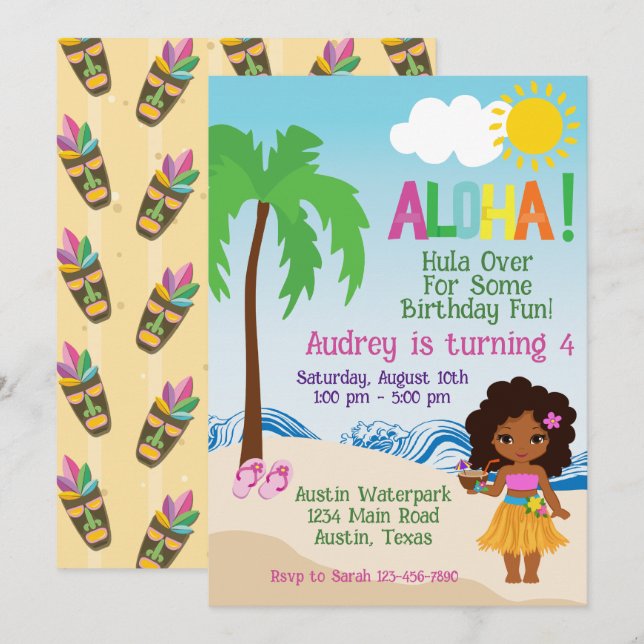 Tropical Beach Aloha Luau Birthday Invitation (Front/Back)