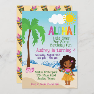 Tropical Beach Aloha Luau Birthday Invitation