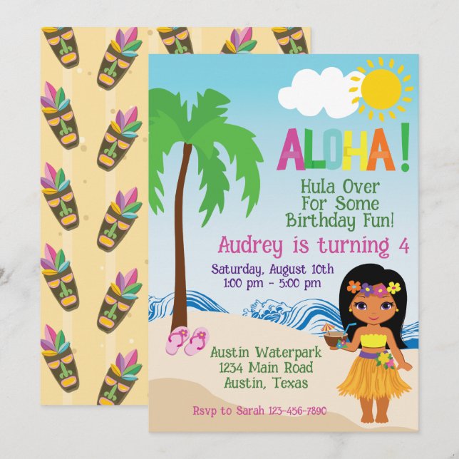 Tropical Beach Aloha Luau Birthday Invitation (Front/Back)