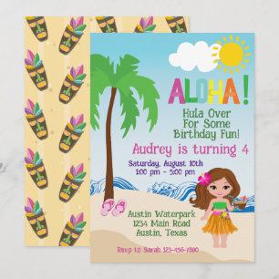 Tropical Beach Aloha Luau Birthday Invitation