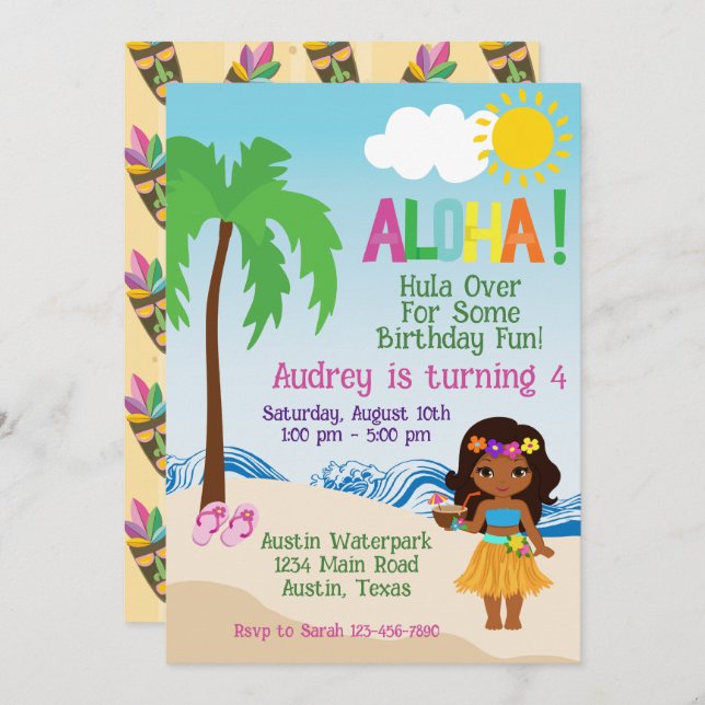 Tropical Beach Aloha Luau Birthday Invitation (Front/Back)