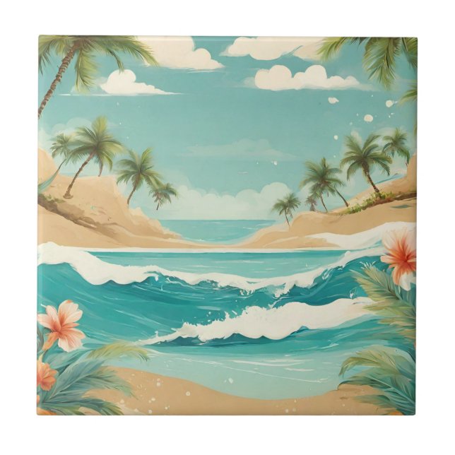 Tropical Beach and Ocean Landscape  Tile (Front)
