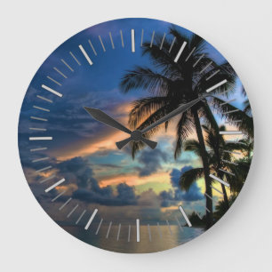 Tropical Beach and Palm Trees Large Clock