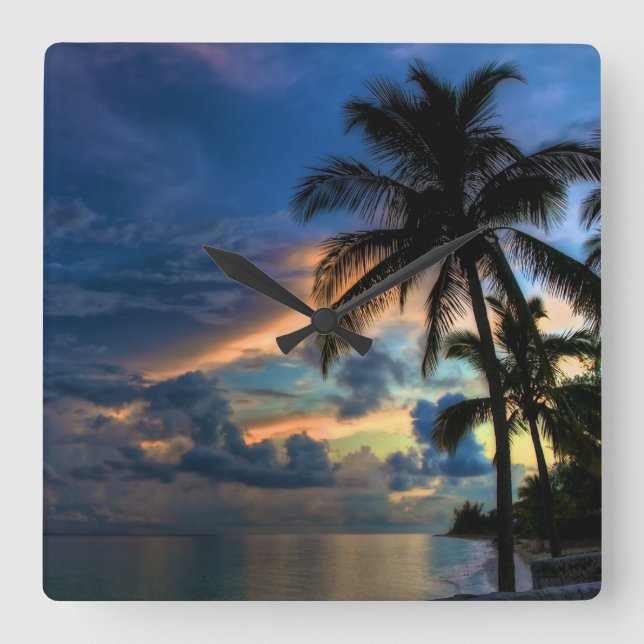 Tropical Beach and Palm Trees Wall Clock (Front)