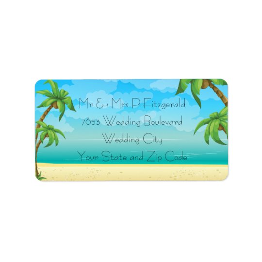 Tropical Beach and Palm Trees Wedding Address Label