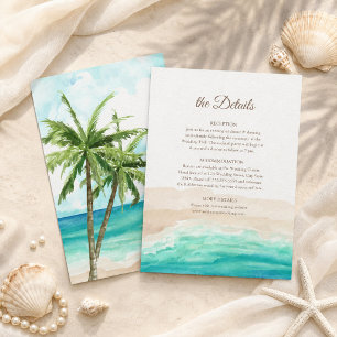 Tropical Beach and Palm Trees Wedding Details Card