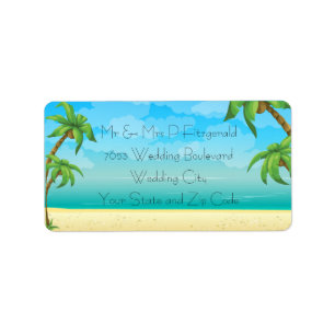 Tropical Beach and Palm Trees Wedding Label