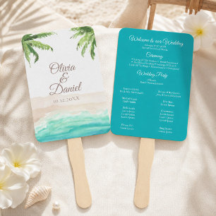 Tropical Beach and Palm Trees Wedding Program Hand Fan