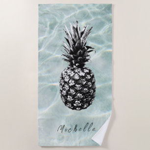 Tropical Beach and Sandy Pineapple Custom Beach Towel