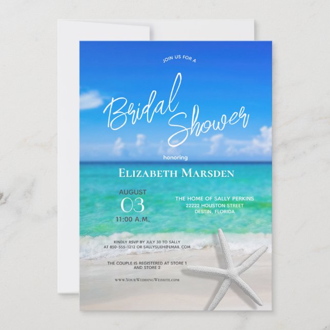 Tropical Beach and Starfish Bridal Shower Invitation (Front)