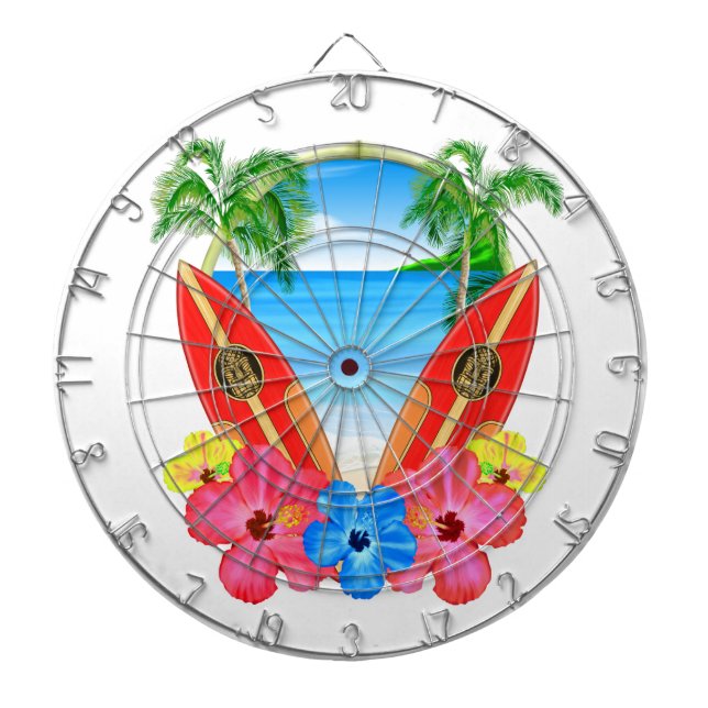 Tropical Beach And Surfboards Dartboard (Front)