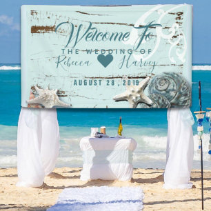 tropical beach aqua blue seashell wedding banner