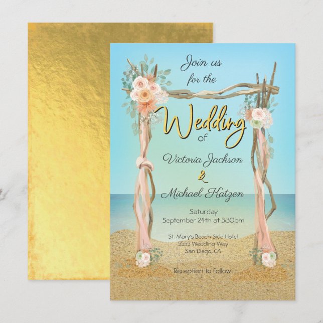 Tropical Beach Arbor Arch Wedding Invitation (Front/Back)