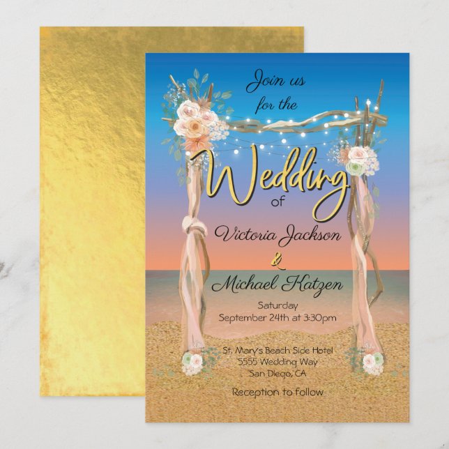 Tropical Beach Arbor Arch Wedding Invitation (Front/Back)