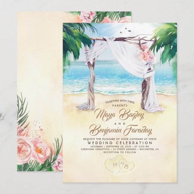 Tropical Beach Arbor Dreamy Summer Wedding Invitation (Front/Back)