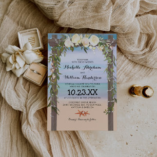 Tropical Beach Arbor Floral Lights Wedding Invitation