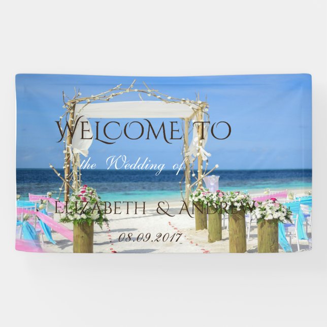 Tropical Beach Arbor Floral  Wedding Banner (Horizontal)