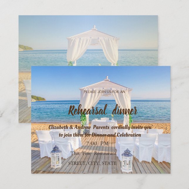 Tropical Beach Arbor  Wedding  Rehearsal Dinner Invitation (Front/Back)