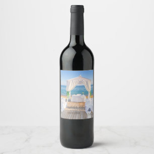 Tropical Beach Arbor Wedding Wine Label