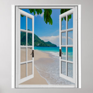 Tropical Beach Artificial Window View Poster