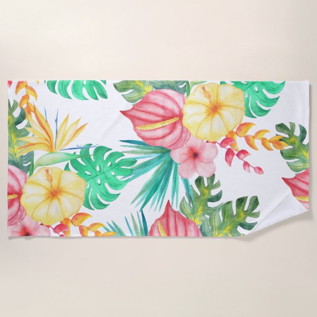 Tropical Beach Artwork Beach Towel (Front)