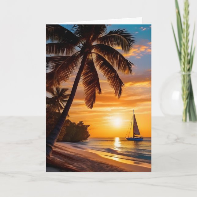 Tropical Beach at Sunset Father's Day Card (Front)