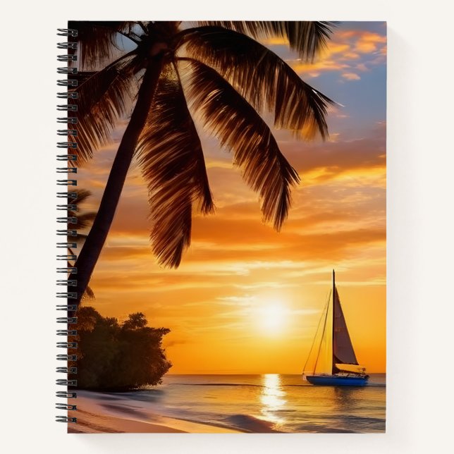 Tropical Beach at Sunset Notebook (Front)