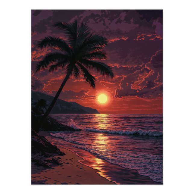 Tropical Beach at Sunset Poster (Front)