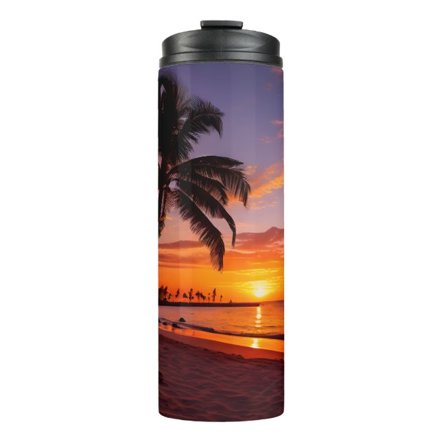 Tropical Beach at Sunset Thermal Tumbler (Front)