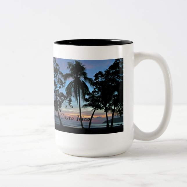 Tropical Beach at Sunset Two-Tone Coffee Mug (Right)