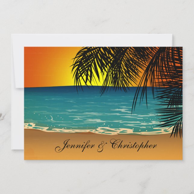 Tropical Beach at Sunset Wedding Invitation (Front)
