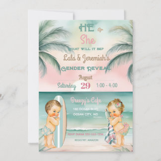 Tropical Beach Baby Gender Reveal Blush Sage Invitation