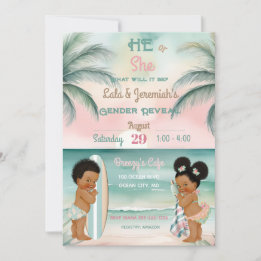 Tropical Beach Baby Gender Reveal Blush Sage Invitation