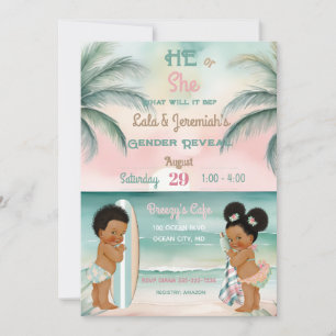 Tropical Beach Baby Gender Reveal Blush Sage Invitation