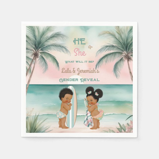 Tropical Beach Baby Gender Reveal Blush Sage Napkin (Front)