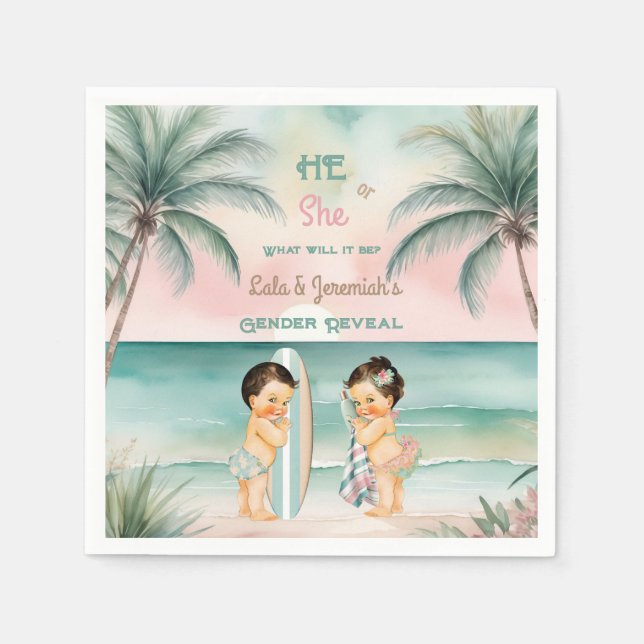 Tropical Beach Baby Gender Reveal Blush Sage Napkin (Front)