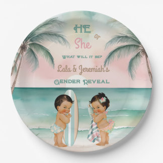Tropical Beach Baby Gender Reveal Blush Sage Paper Plate