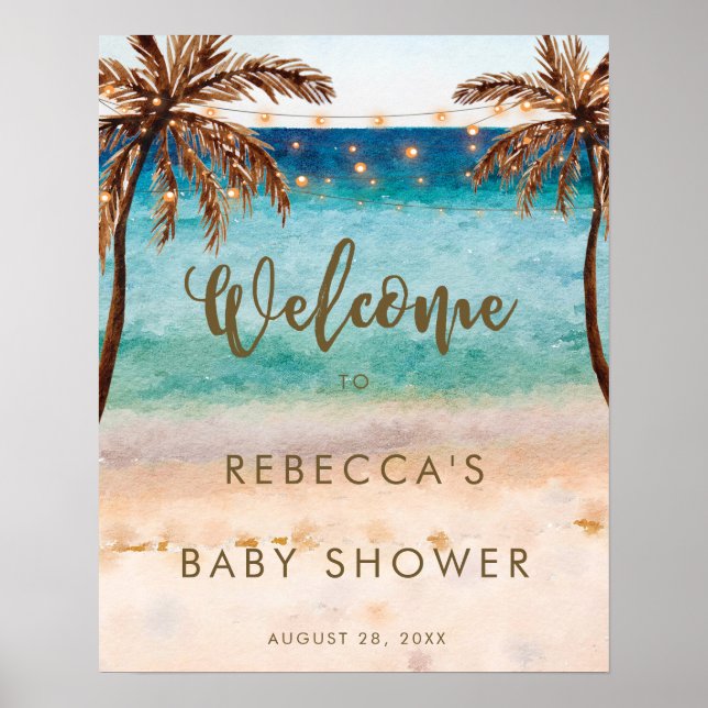 tropical beach baby shower welcome sign poster (Front)
