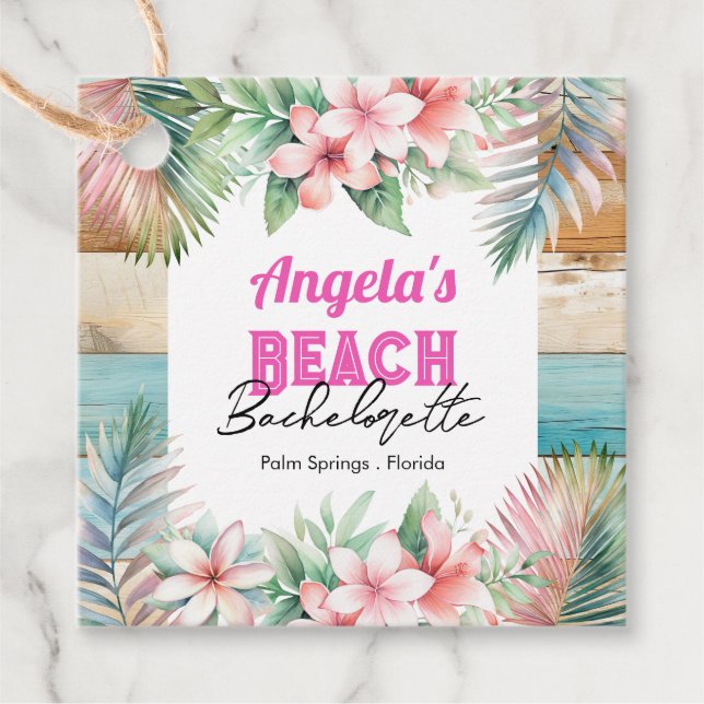 Tropical Beach Bachelorette Party Favour Tags (Front)