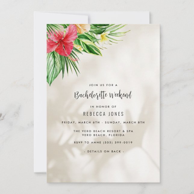 Tropical Beach Bachelorette Weekend Getaway Invitation (Front)