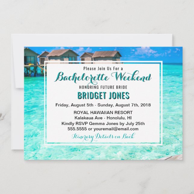 Tropical Beach Bachelorette Weekend Invitation (Front)