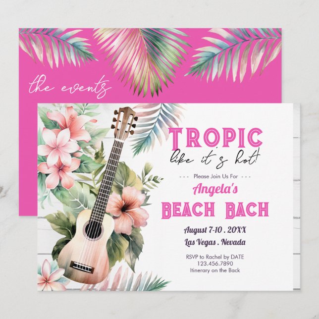 Tropical Beach Bachelorette Weekend Invitation (Front/Back)