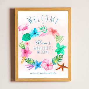 Tropical beach bachelorette welcome sign