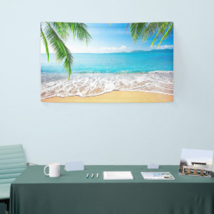 Tropical Beach Background Summer Luau Palm Leaves Banner