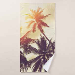 Tropical beach background with palm trees silhouet bath towel
