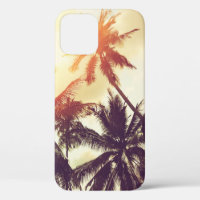Tropical beach background with palm trees silhouet