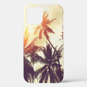 Tropical beach background with palm trees silhouet iPhone 12 case